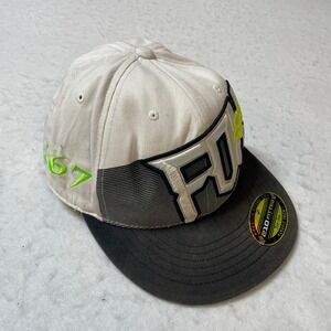 Fox Racing Flexfit Fitted Hat Cap White Black Neon Green Mens Size 7 1/4 - 7 5/8